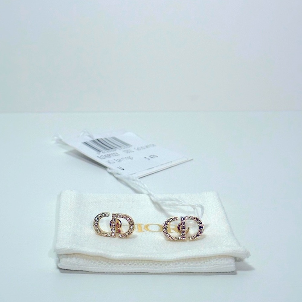 Gold Christian Dior Logo Earrings